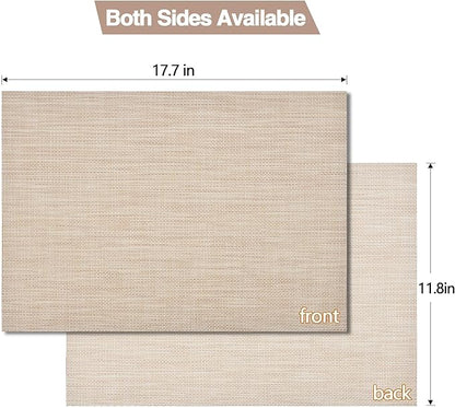 SLKQG Placemats Set of 8 - Easy Clean Washable Vinyl Placemats - Wipeable Heat Resistant Table Mats for Dining Table - 17.7x11.8 Inch (8, Beige)
