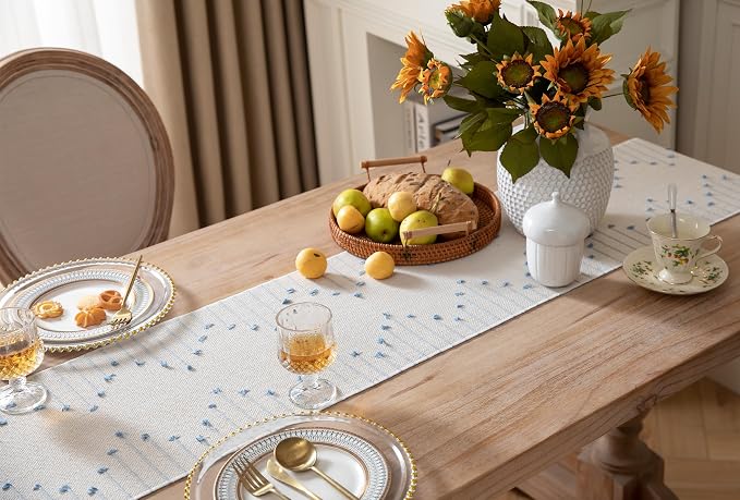 Boho Table Runner 13 x 108 Inch Long Natural Cotton Woven Runner - Image 7