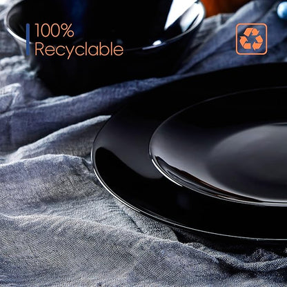 Dinnerware Sets for 4, LaGlint 12 Pieces Opal Glass Plates and Bowls Set, Dishwasher and Microwave Safe Dish Dinning Ware, Chip and Scratch Resistant Dishware Black