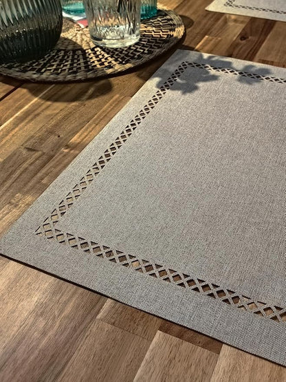 Placemats Set of 6 for Dining Table with Hollow Edge Design- Table Mats 12x 18 Inch, Cloth Place mats Machine Washable (Grey 6pcs)