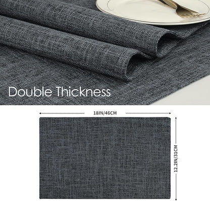 Cloth Placemats Set of 8, Linen Type Fabric Placemats Black Table Mat Set of 8, Machine Washable Rustic Place Mats Heat Resistant Placemats Thick Polyester Kitchen Place Mats for Dining Table
