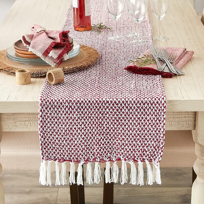 DII Woven Basics Collection 100% Cotton Knit Table Runner, Barn Red - Image 2