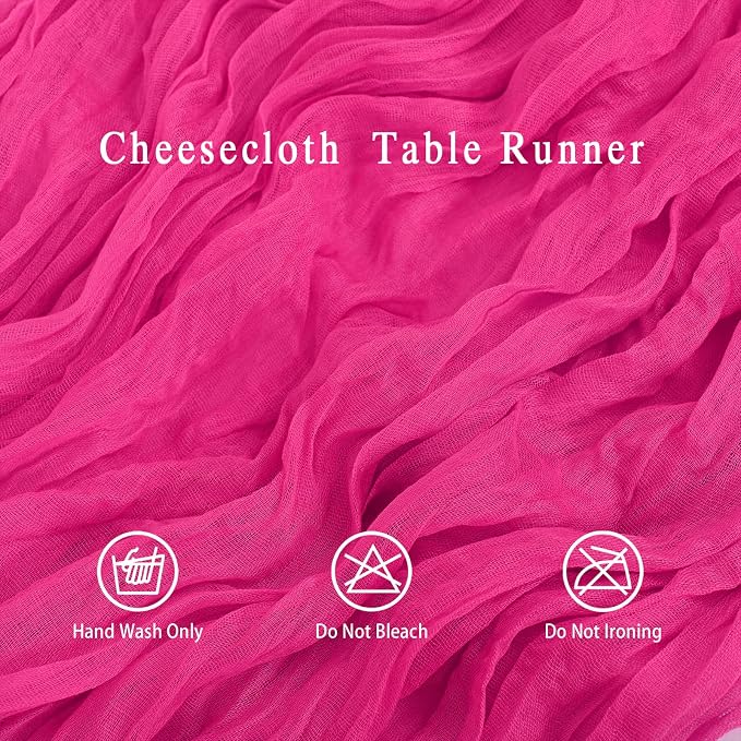 8 Pack Hot Pink Cheesecloth Table Runner 17x108 inch Rustic Gauze Table Runner - Image 3