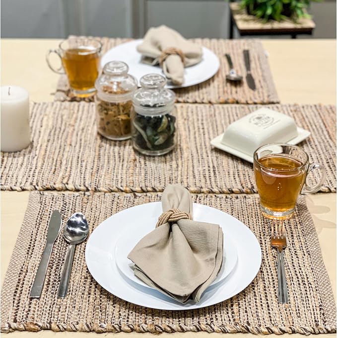 Natural Jute & Brown Placemats, 13x19 Inch Dining Table Placemats - Image 5