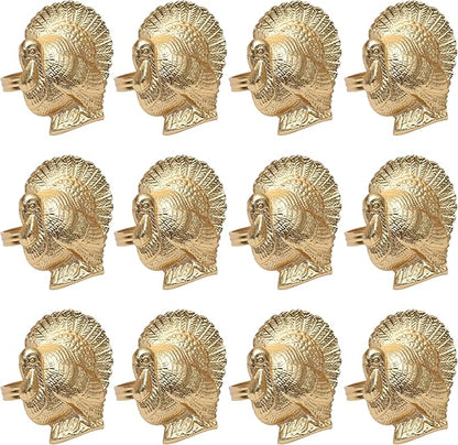ALPHA Living HOME Turkey Bird Gold Napkin Rings Set of -12 for Dinner Parties, Weddings Receptions, Family Gatherings, or Everyday Use - Set Your Style with Daily Use Table Décor Accessories
