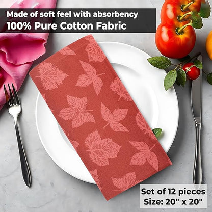 Urban Villa Cloth Napkins Set of 12 20x20 Inches 100% Cotton Napkins Cloth Washable Durable Reusable Absorbent Table Dinner Napkins Cloth for Thanksgiving Hotel Lunch Restaurant Parties – Brown Leaves