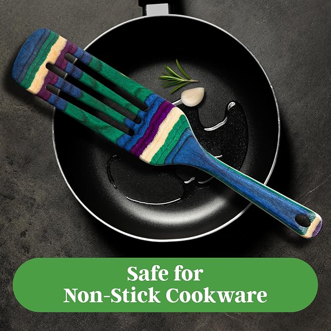 Baltique Mumbai Collection 13" Wooden Spurtle Spatula – Colorful Birch Wood - Image 3