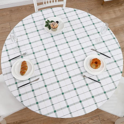 Walrus Round Vinyl Fitted Tablecloth with Flannel Backing Elastic Edge Design Table Cover Waterproof Oil-Proof PVC Table Cloth Stain-Resistant Best for 57"-66" Round