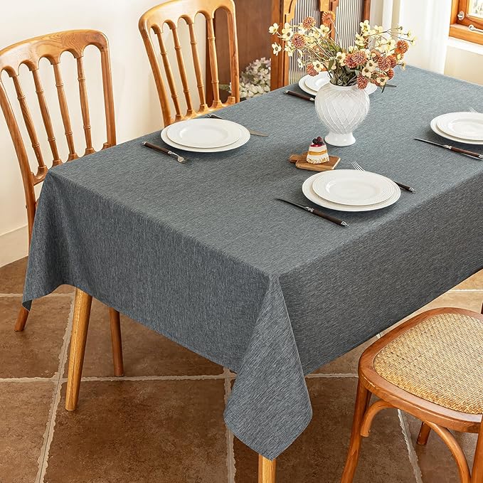 Fabric Rectangle Grey Tablecloth 60 x 102 Inch Faux Linen Textured Stain Resistant & Reusable Rectangular Gray Table Cloth Anti-Scratch for Dining Kitchen Party