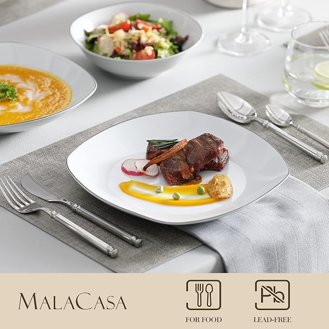 MALACASA Dinnerware Sets, 24 Piece Porcelain Square Dishes, Ceramic Dish Set - Image 3