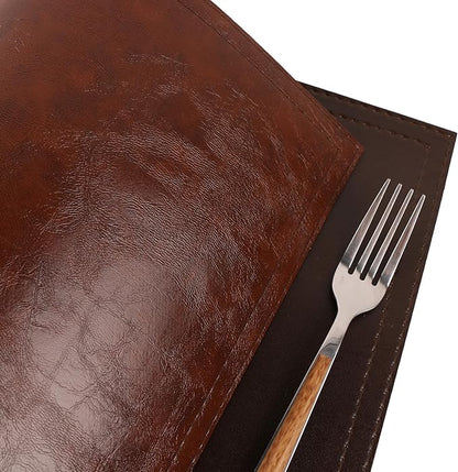 Jovono Waterproof PU Placemats, Faux Leather Dining Table Mat, Set of 8, Easy to Wipe Off Scrub Vinyl Mat, Heat & Stain Resistant for Office Conference Table, Home Décor Brown
