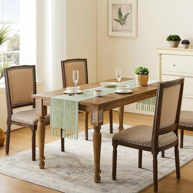 Hemstitched Farmhouse Table Runner, Sage Green 13x108 Inch, Cotton Linen Table - Image 3