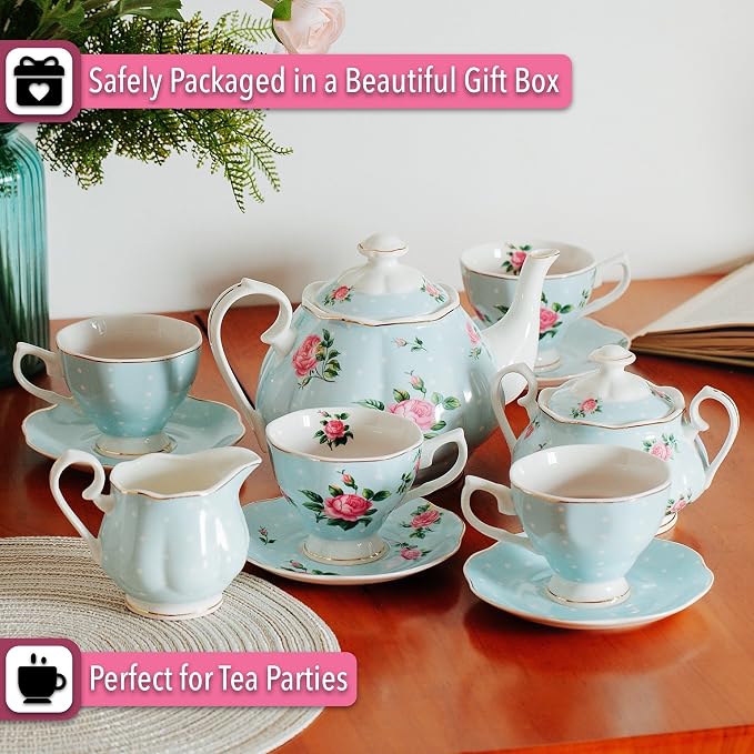 BTaT- Floral Tea Sets for Adults, Service for 4, Pot & Cups - Image 6