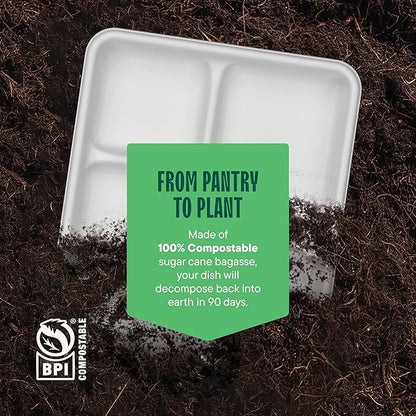 100% Compostable Paper Plate 125-Pack 5-Compartment Bagasse School Lunch Tray, Heavy Duty Quality Disposable Tray, Eco-Friendly Made of Sugar Cane Fibers