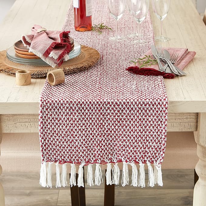 DII Woven Basics Collection 100% Cotton Knit Table Runner, Tango Red - Image 2