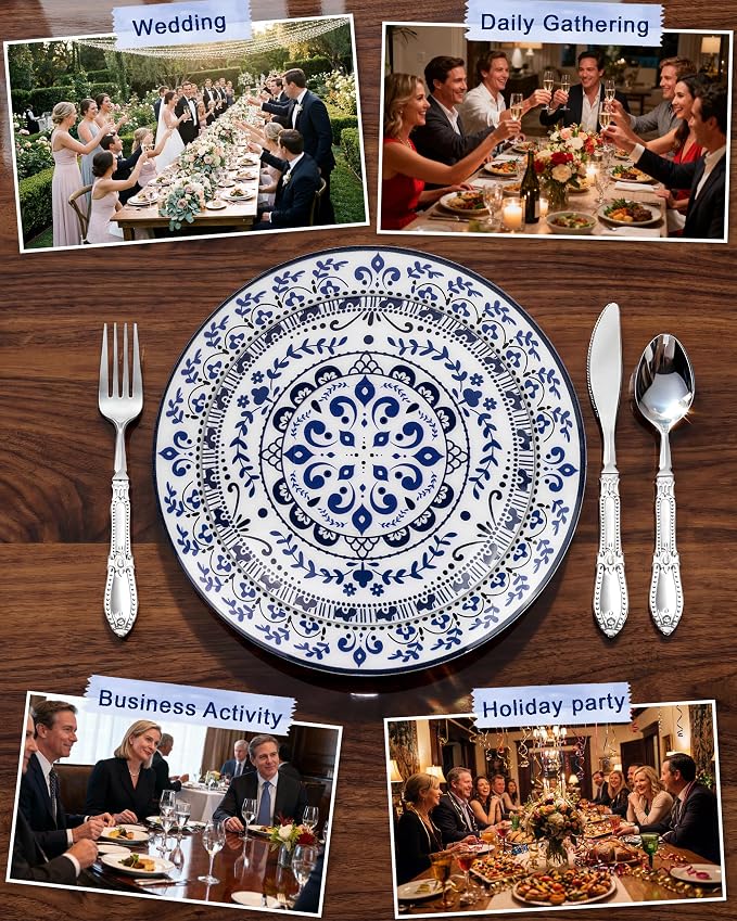 175 Pcs Blue Plates for 4th of July | Floral Disposable Dinnerware Set. - Image 5