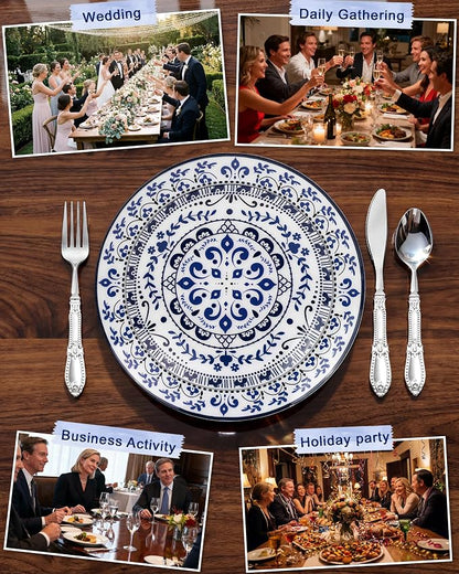 175 Pcs Blue Plates for 4th of July | Floral Disposable Dinnerware Set. - Image 5