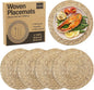 Elcoho 4 Pieces Round Woven Placemats 13.8 Inch Boho Rattan Placemats Farmhouse Braided Place Mats Woven Plate Chargers Rustic Wicker Table Mats for Dining Table