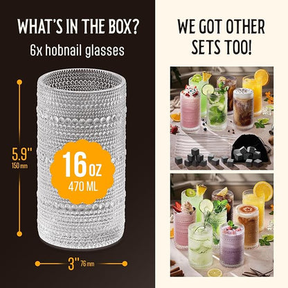 16 Oz Hobnail Drinking Glasses Set of 6 - Image 3