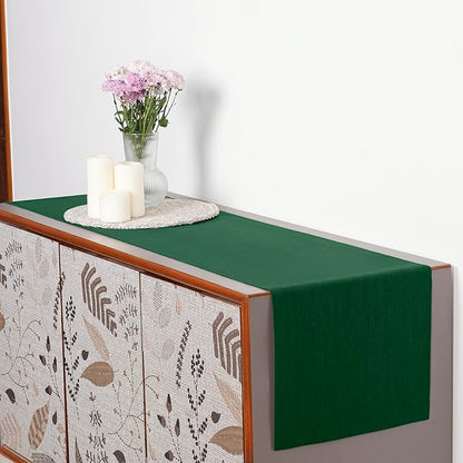 D'Moksha Homes Linen Forest Green Table Runner 120 Inches Long - 100% Pure Linen Dining Table Runner 14 x 120 Inch for St Patricks Day, Easter - Machine Washable