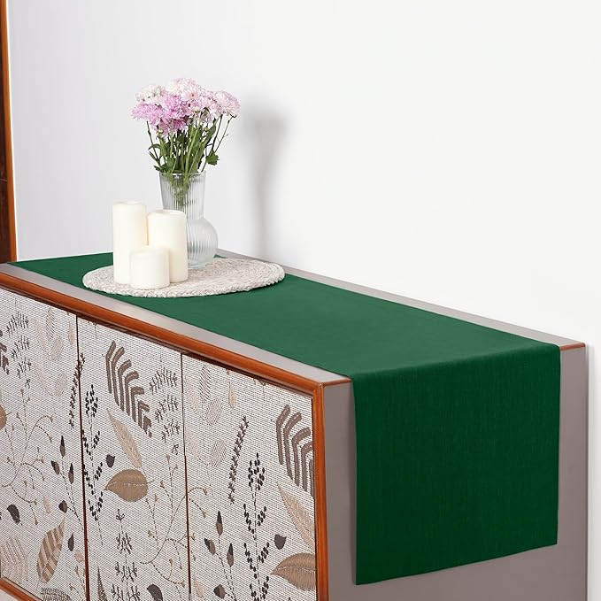 D'Moksha Homes Linen Forest Green Table Runner 72 Inches Long - 100% Pure Linen 14 x 72 Inch Table Runner for Dining, St Patricks Day, Easter - Machine Washable