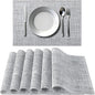 Timeet Placemats Set of 6, Heat Resistant Non-Slip Place Mats for Dining Table, Durable Washable PVC Vinyl Woven Table Mats, Linen Textured Placemats for Kitchen Resistant Easy to Clean(Gray