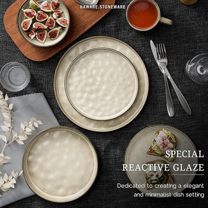 HaWare Dinnerware Sets, 16-Piece Plates and Bowls Set, Stoneware Dish Set - Image 4
