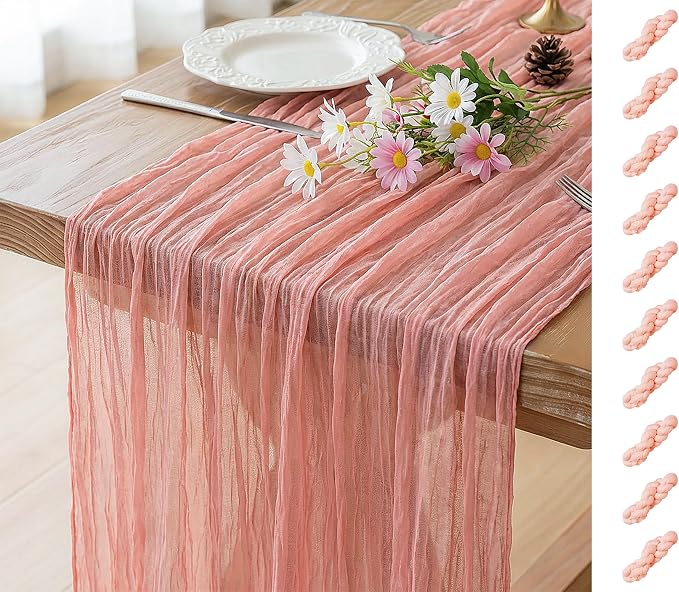 10Pc Pink Cheesecloth Table Runner Girl Baby Shower Bridal Decoration | 35x120 by FEXIA