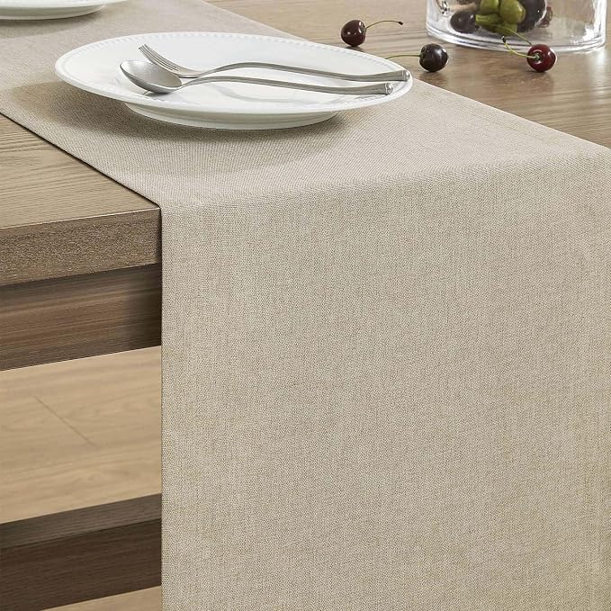 Basic Linen Style Table Runner, 14x48 Inch Natural | Mitered Corner Design - Image 4