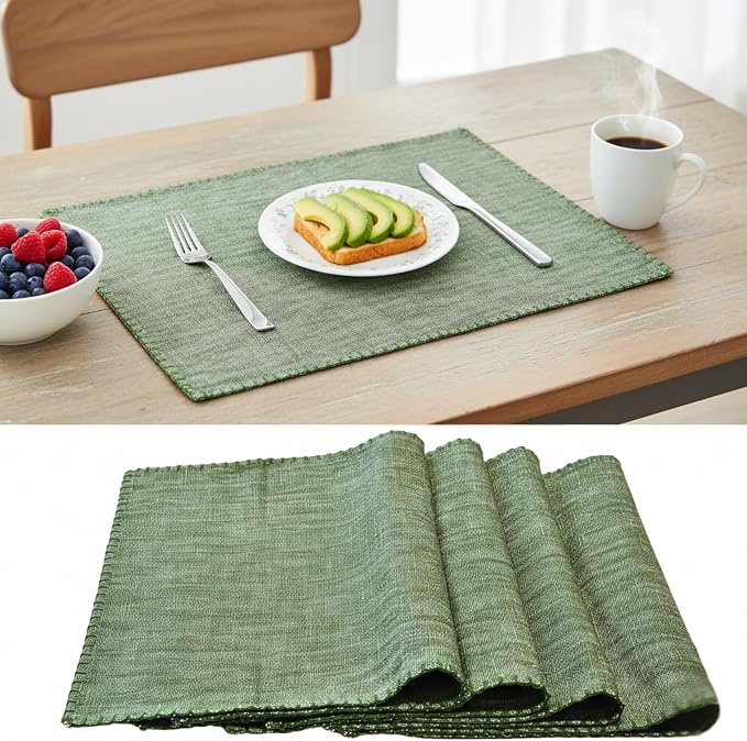 Dining Table Placemats with Decorative Stitched Edge Textured Cotton Kitchen by OveeshaHomeDecor