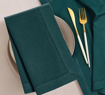 Bedding Craft Cotton Cloth Dinner Napkins Set of 12 – 18x18 Funfare with Frayed Fringe – Machine Washable Fabric Napkins for Weddings, Baby Showers, Parties & Table Décor