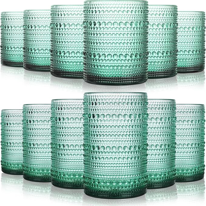KMIGRUAN Hobnail Drinking Glasses Set of 12, 15Oz & 12Oz Cocktail Glasses | by KMIGRUAN