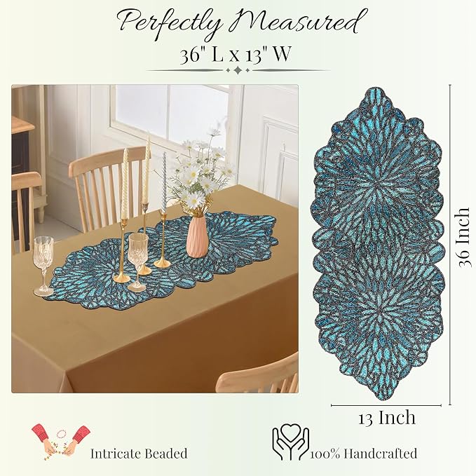 Handmade Beaded Table Runner 13 x 36 Inch, Decorative Glass Bead Table Runner - Image 4