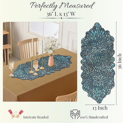 Handmade Beaded Table Runner 13 x 36 Inch, Decorative Glass Bead Table Runner - Image 4