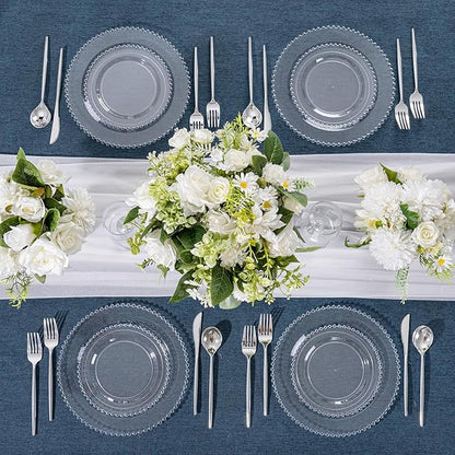 U-QE 60PCS Clear Plastic Plates - Fancy Beaded Plates Disposable Heavy Duty - Premium Hard Plastic Plate for Party, Wedding & Birthday Including 30 Dinner10 & 30 Dessert Plate 7"