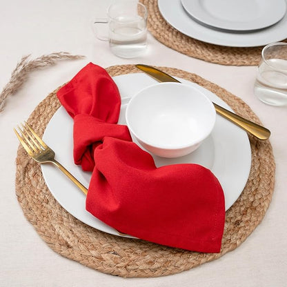 Blue Needles Solid Cloth Napkins Set of 12 Red 100% Cotton Dinner Napkins 18x18 inches - Soft, Reusable, Absorbent & Washable Linen, Ideal for Valentine's Day Events, Parties & Everyday Use