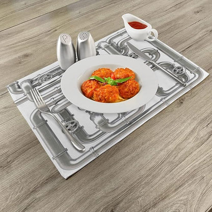 Ambesonne Industrial Place Mats Set of 4, Maze of Pipelines Faucets and Valve Gasoline Engineering Themed Print, Washable Fabric Placemats for Dining Table, Standard Size, Grey White