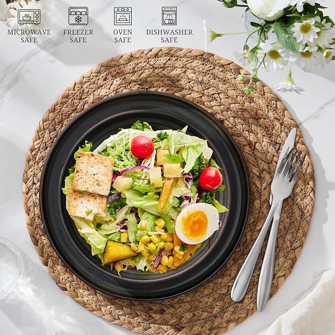 E-far Pasta Bowls Set of 6, 35oz Large Salad Bowl Plate - Image 7