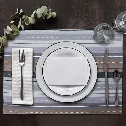 Urban Villa Christmas Placemats Grey Multi Stripes 100% Cotton Fused Tablemats for Dining Size 14''x20'' Set of 6 Placemats for Christmas Celebrations Wedding Parties Every Day Use Heavier Quality