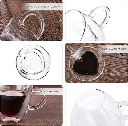 CNGLASS Double Wall Heart Shaped Glass Coffee Mugs 5oz, Insulated Clear Tea Cups - Image 2