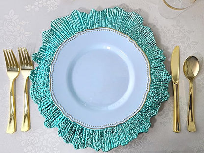 " OCCASIONS " 240 Plates Pack,(120 Guests) Heavyweight Premium Disposable Plastic Plates Set -120 x 10.25'' Dinner + 120 x 7.5'' Salad/Dessert (Rochelle Blue and Gold)