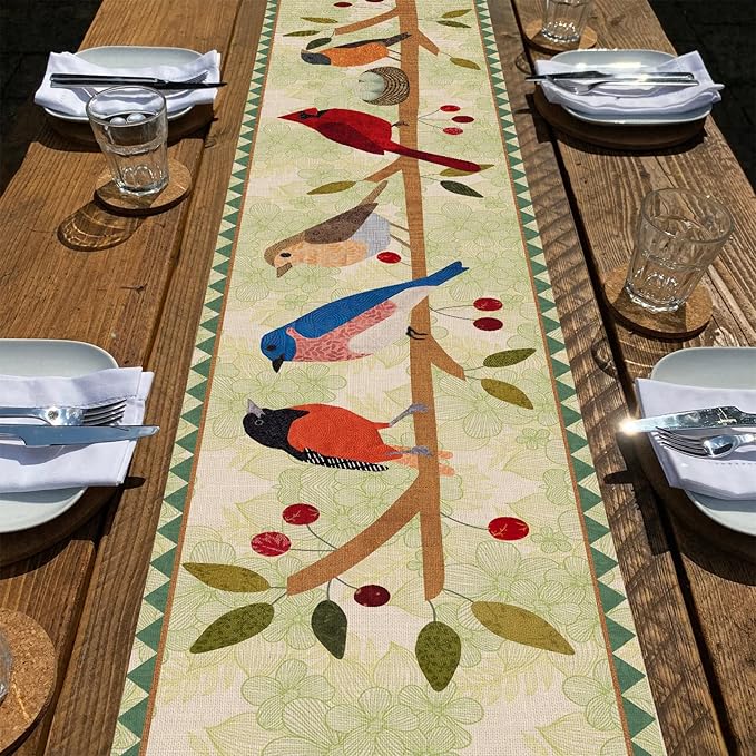 Seliem Summer Birds Tree Branches Table Runner, Cardinal Home Kitchen | Dining by Seliem