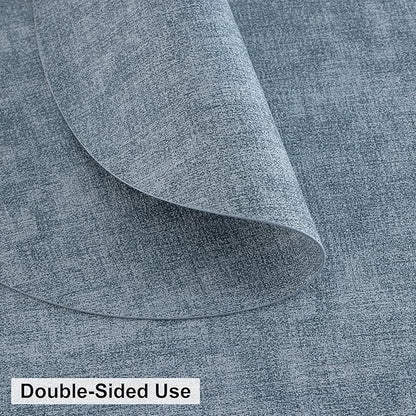 homing Round Faux Leather Placemat and Coaster 8 Packs, Washable Heat Resistant Dining Place Mats, Wipeable Double-Sided Table Mats for Indoor and Outdoor, Diameter 13 and 3.93 inch, Blue