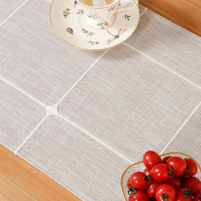 NEWISHER Rustic Embroidered Plaid Cloth Table Runner 48 inches, Farmhouse - Image 5