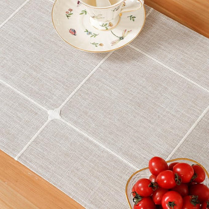 NEWISHER Rustic Embroidered Plaid Cloth Table Runner 60 inches, Farmhouse - Image 5
