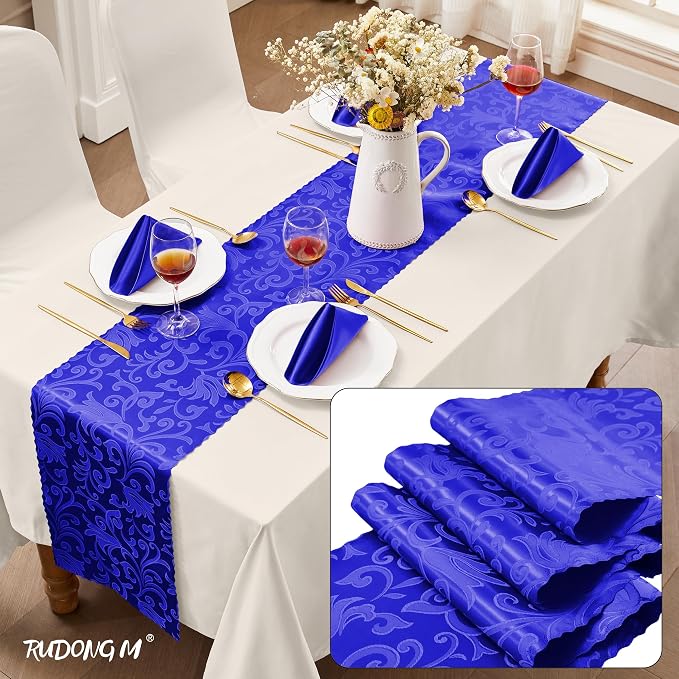 RUDONG M Satin Table Runners, Royal Blue, 12 x 108 Inch, 2 Pack | Long Silky - Image 2