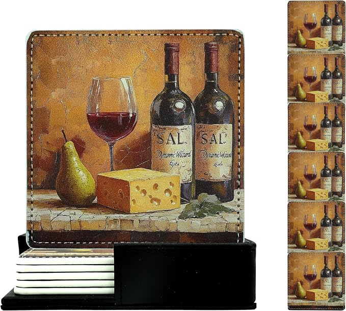 Marble Coasters Square Leather Drinks Coaster Set by Yopiiefa