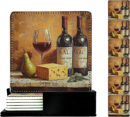 Marble Coasters Square Leather Drinks Coaster Set by Yopiiefa