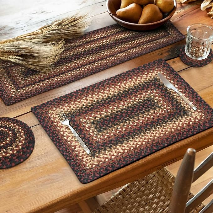 Homespice Prescott Jute Braided Trivets for Table - Set of 3, Round 8", Black & Red - Rich Colors, Easy to Clean, Durable and Protects Furniture