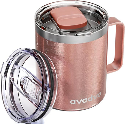 12oz Insulated Coffee Mug with Lid – Includes Two Lids, Stainless Steel Coffee by avodvo